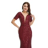 Sexy Burgundy Red Sparkly Maxi Fitted Formal Evening Dress EN5001